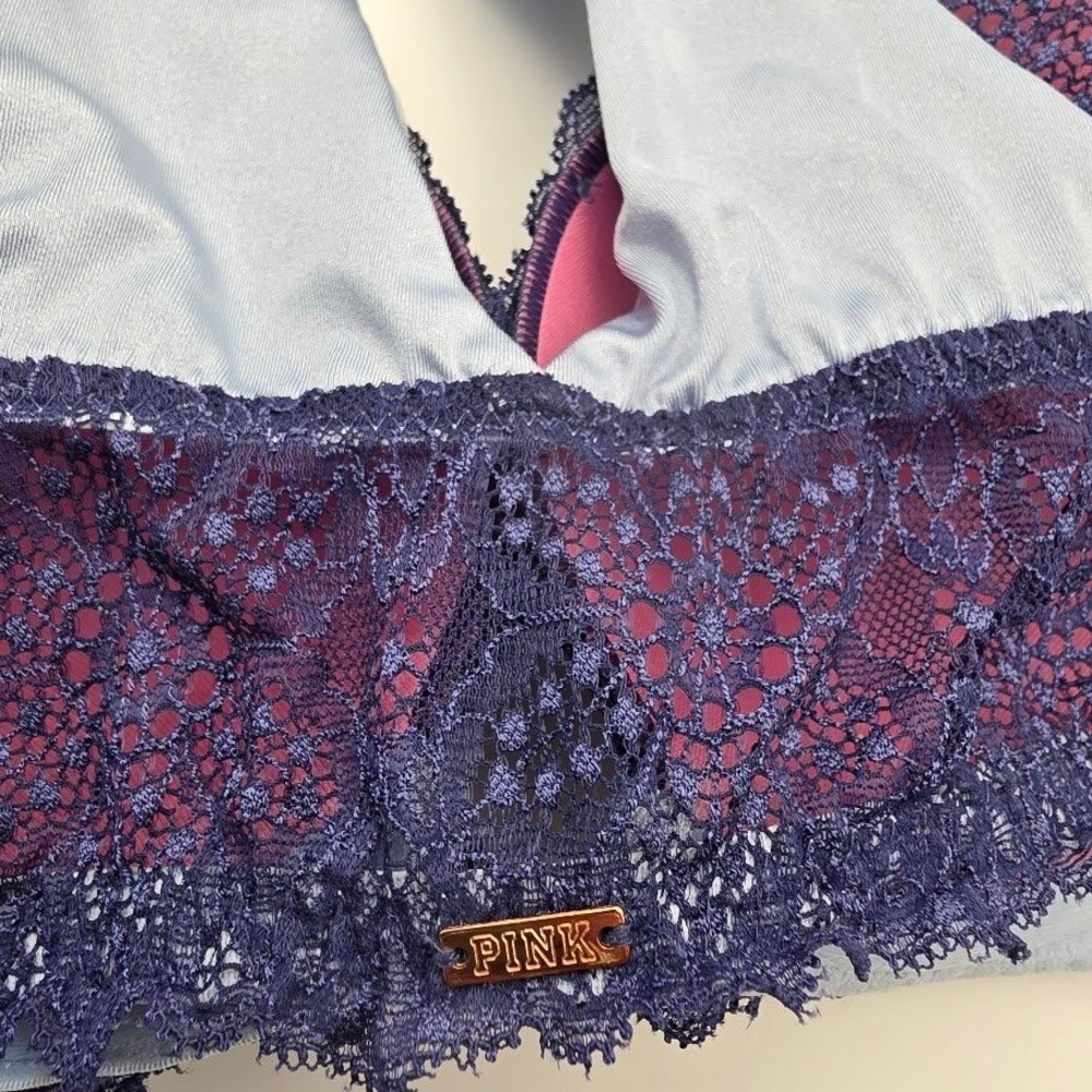 Victoria's Secret Pink Date Push Up Bra Lace Blue Pink 32DD‎ E70 - Picture 4 of 7